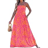 popvil Women Maxi Dress 2026 Spring Spaghetti Strap Summer Long Boho A-Line Flowy Dress Casual Sleeveless Sun Beach Dress