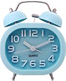Konigswerk Non-ticking Quartz Analog Bedside Twin Bell Alarm Clock With 3D Numerals and Loud Alarm (Blue) AC044G