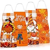 Whaline 4Pcs Fall Aprons Maple Leaves Gnome Turkey Jackstraw Pattern Adjustable Kitchen Cooking Aprons Orange Autumn Washable Aprons for Dinner Baking Grilling Thanksgiving Party Supplies