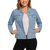 Anienaya Women's Stretch Denim Jacket Long Sleeve Basic Trendy Button Up Trucker Jean Jackets