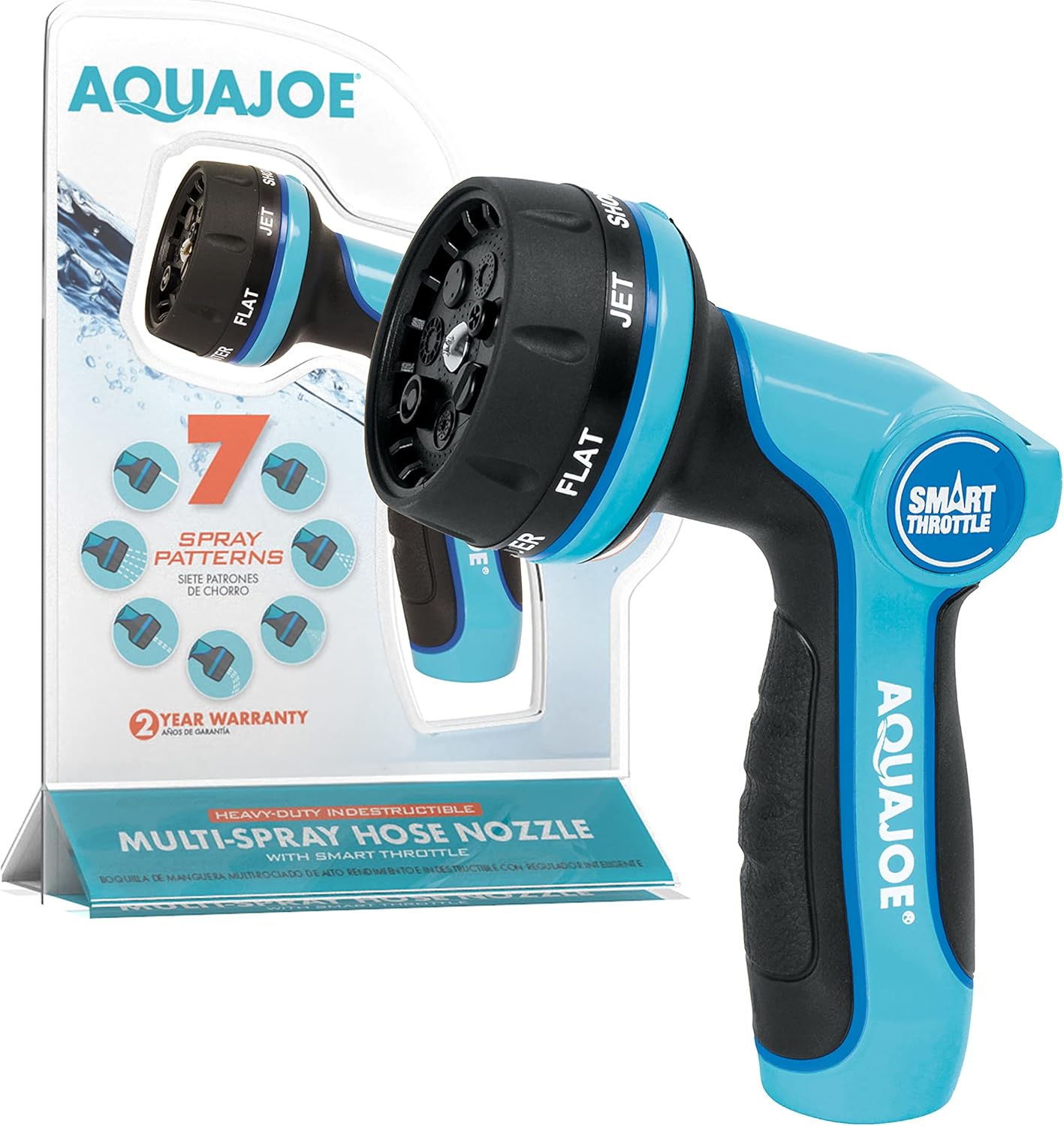 Aqua Joe AJHN102 Heavy Duty Indestructible Metal Multi Function Adjustable Hose Nozzle, w/Smart Throttle, w/ Smart Throttle : Garden & Outdoor
