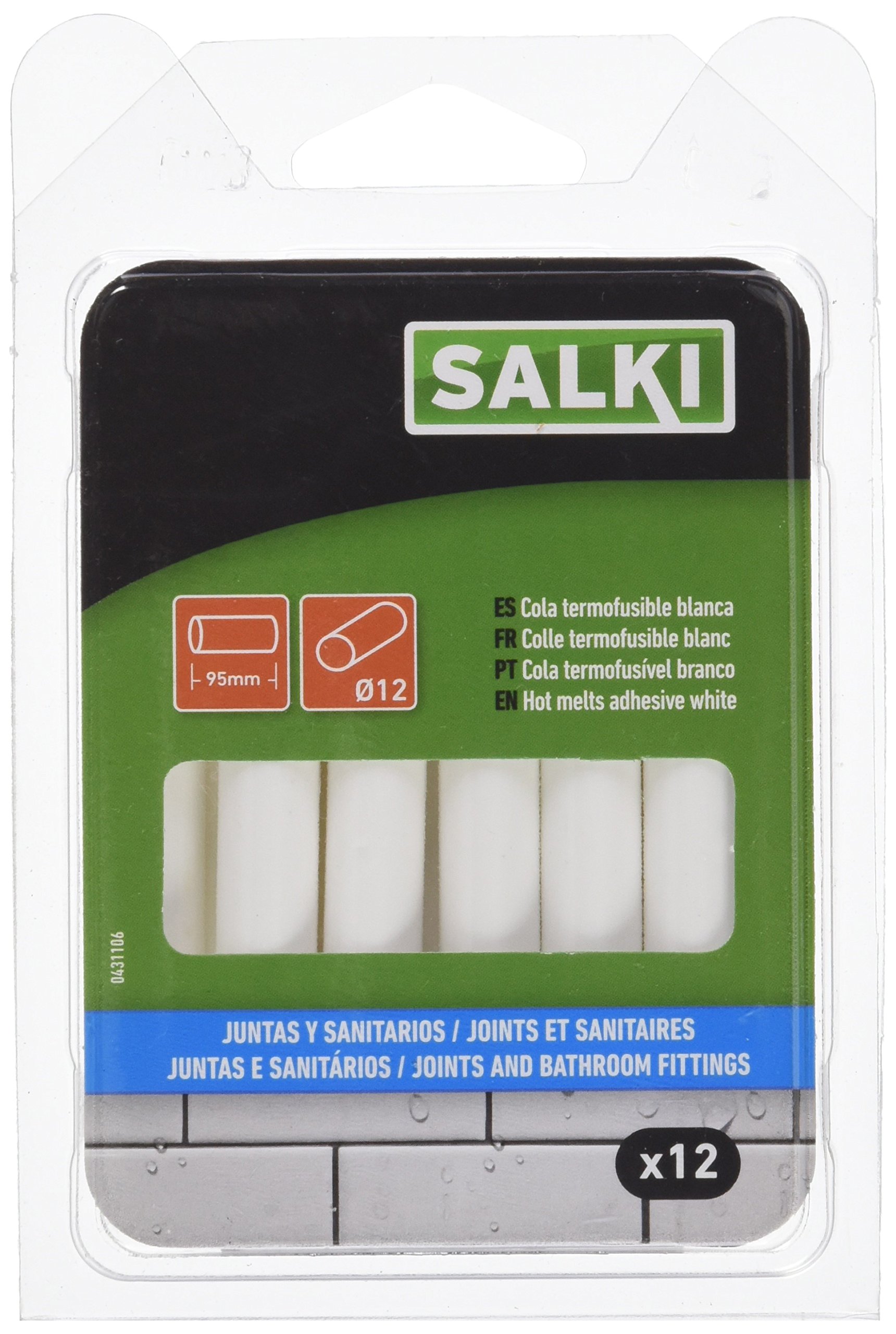 Salki Pack of 12 Hot Silicone Bars for Gaskets and Sanitaries, White, 12 mm