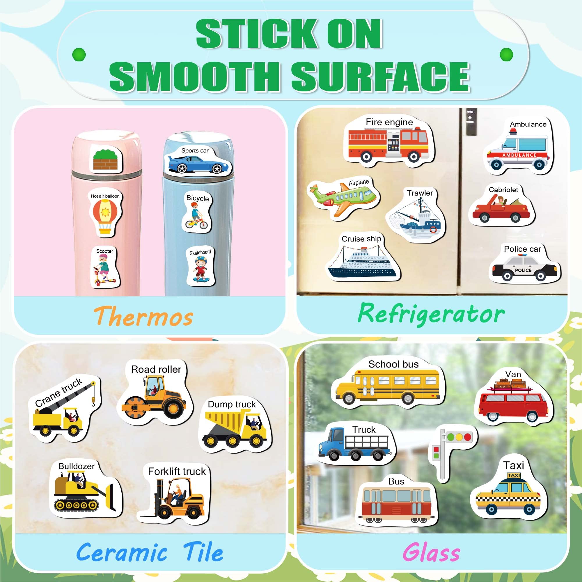 iGetooy Reusable Sticker Books for Toddlers 1-3, Jelly Sticker Books for Kids 2-4, Vehicle Stickers for Kids