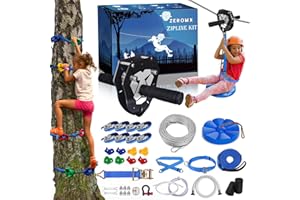ZEROMX 130ft Zip Line Kit for Kids and Adults Up to 380lb – Upgraded Removable Lion Trolley, 6.5ft Spring Brake, Tree Protect