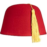 Kangaroo Red Fez Hat for Men With Gold Tassel – Arabian Moroccan Bellhop Ottoman Turkish Hat – Halloween Cosplay Dress Up Apparel