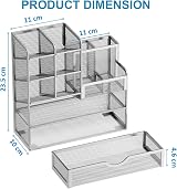 Marbrasse Mesh Desk Organiser Multifunctional Pen Holder Silver 26x23x10 cm view 4