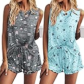 Ekouaer Women Lightweight Summer Pajama Soft Pj Set Sleepwear Tank Top Shorts with Pocket Loungewear Set S-XXL