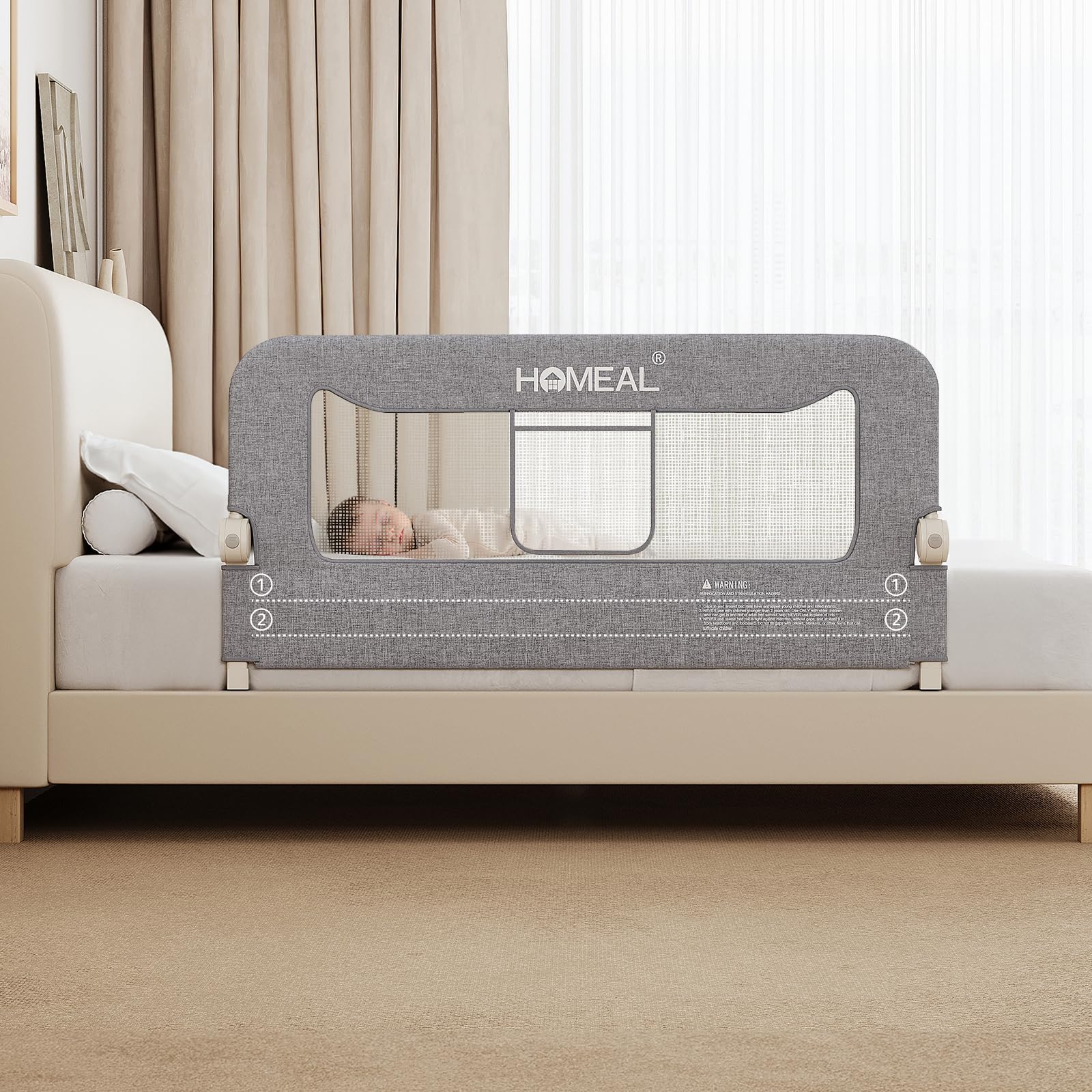 Photo 1 of HOMEAL 47in Foldable Toddler Bed Rails with U-Shape Base, Bed Rail for Toddlers, Baby Bed Rail Guard for for Twin, Full, Queen, King Beds, Bed Rail for Baby, Grey