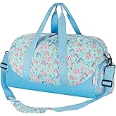 Choco Mocha Duffle Bag Kids Girls - Rainbow Overnight Bags for Kid with Shoes Compartment, Cute Weekender Bag for Sleepover Travel, Light Blue