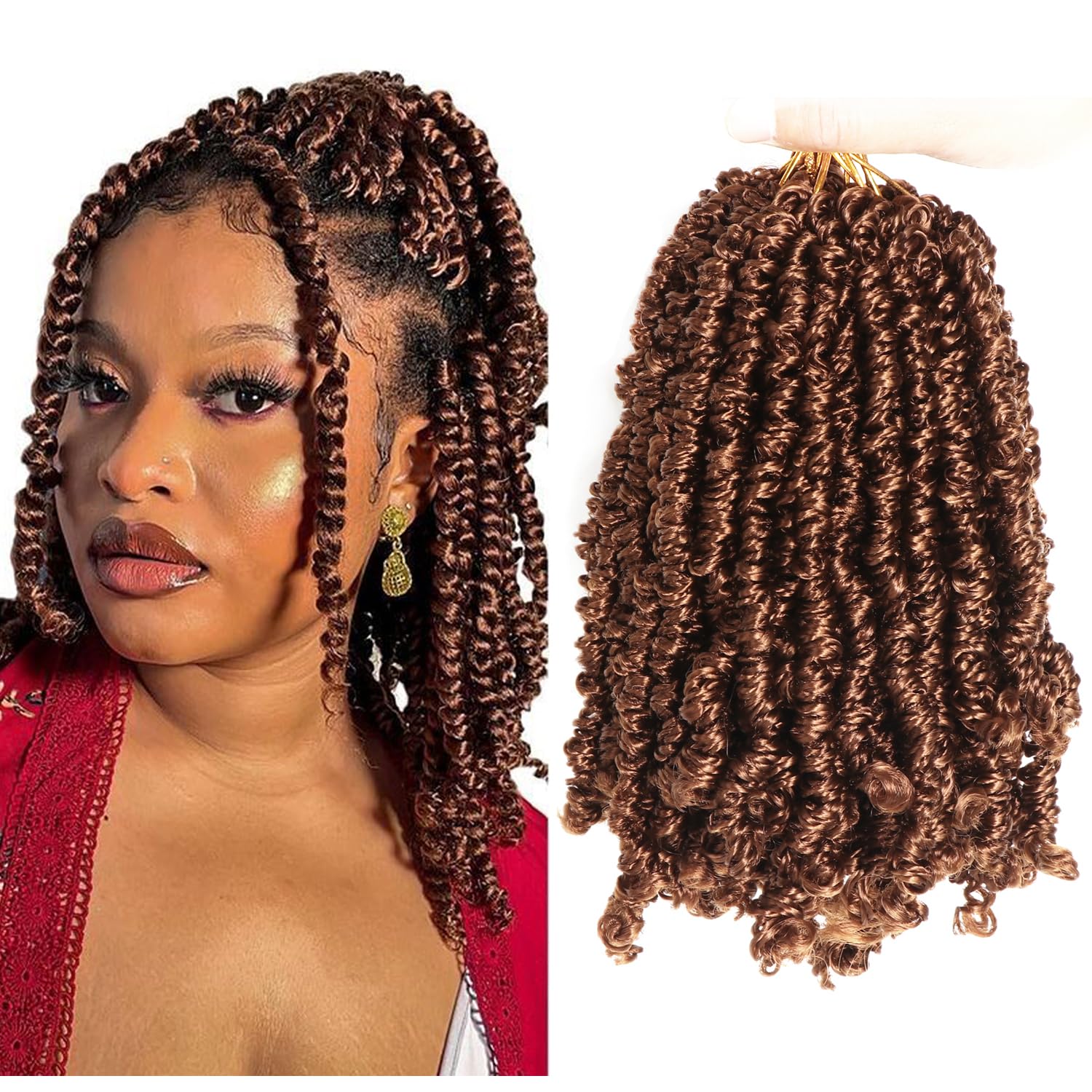 Yanky Pre-Twisted Passion Twist Crochet Hair - Fluffy Curly Braiding Extensions, 8 Packs Short (30#, 8 Inch) — image 1