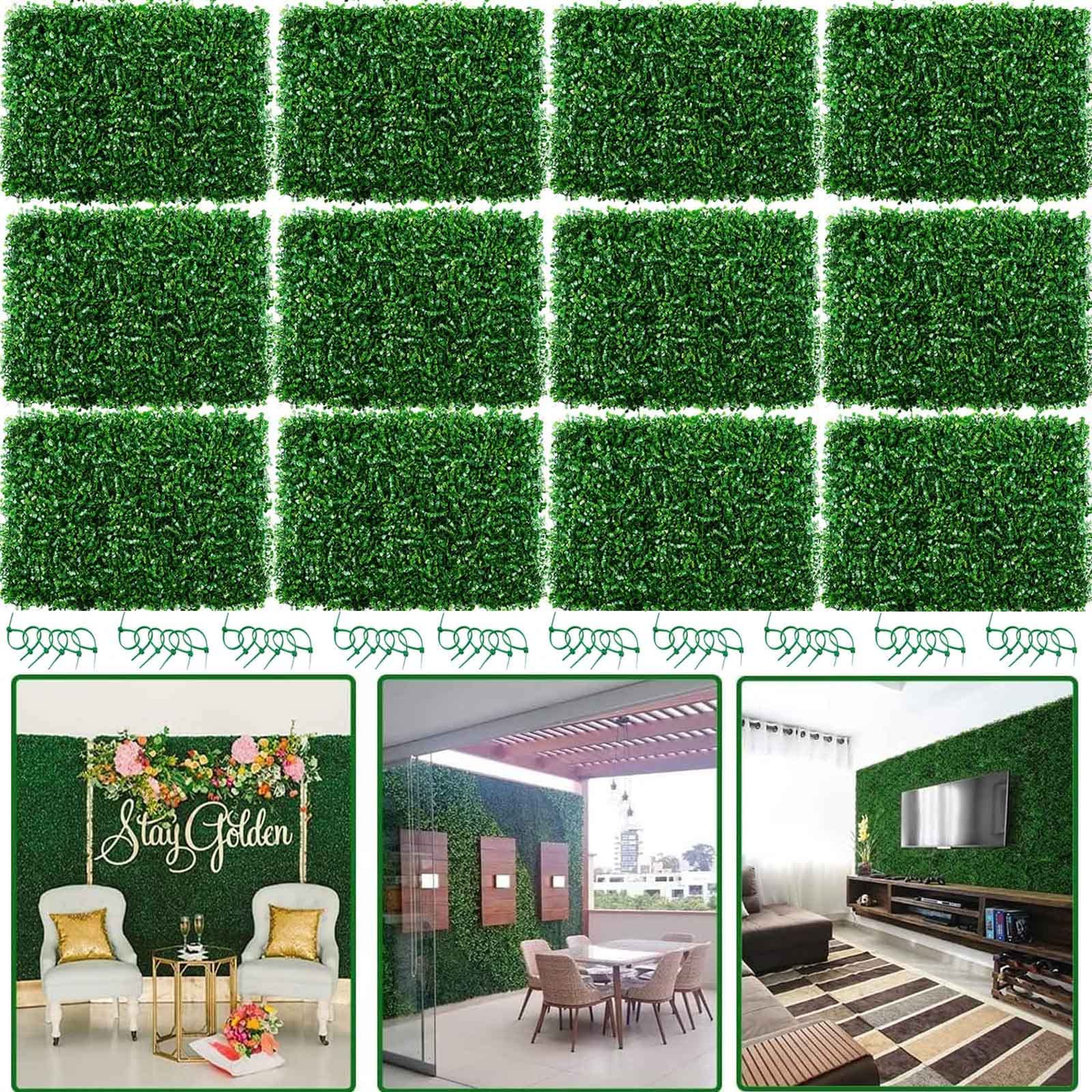 Nisorpa Artificial Hedge Boxwood Panels Trellis Screening,12PCS Fake Ivy Plants Privacy Fence, 40 X 60cm Faux Hedges Wall Green Grass Backdrop for Indoor Outdoor Home Balcony Garden Decor