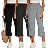 Neer 3 Pack Women's Capri Sweatpants Modal Soft Wide Leg Capris Summer Lounge Yoga Workout Cropped Pants with Pockets