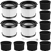 DCV501HB DCV5011H HEPA Vacuum Filter Compatible with DEWALT DCV501HB 20V Vacuum Cordless Handheld Vacuum, 4 Packs Vacuum Filter with 8 Foam Sleeve Filters & 1 Brush