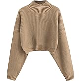 ZAFUL Women's Cropped Turtleneck Sweater Lantern Sleeve Ribbed Knit Pullover Sweater Jumper
