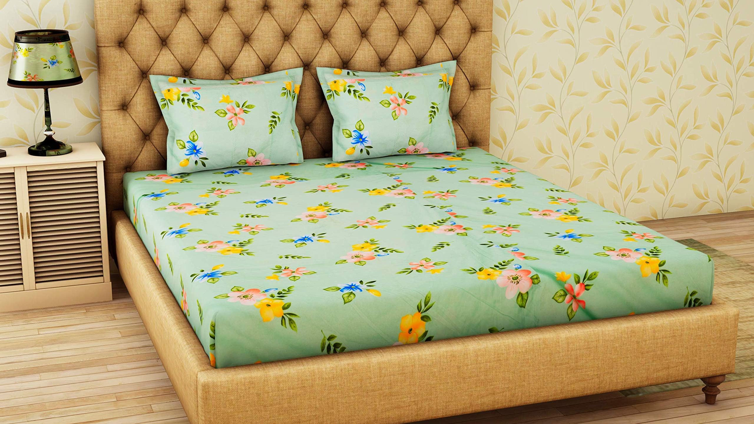 RRC Super Soft Brushed Microfiber Cotton Double Bedsheet with 2 Pillow Covers,90X100(Inches) Bedsheet with 17X27(inches) Pillow Covers,Wrinkle Free,Breathable Bedsheet with Pillow Covers