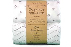 Luvberries 100% Organic Cotton Sheets for The Guava Lotus Travel Crib (Set of 2) - Baby and Toddler, Fitted Crib Sheets, for Boys & Girls (for The New 4 TAB Mattress ONLY) (Grey and White)