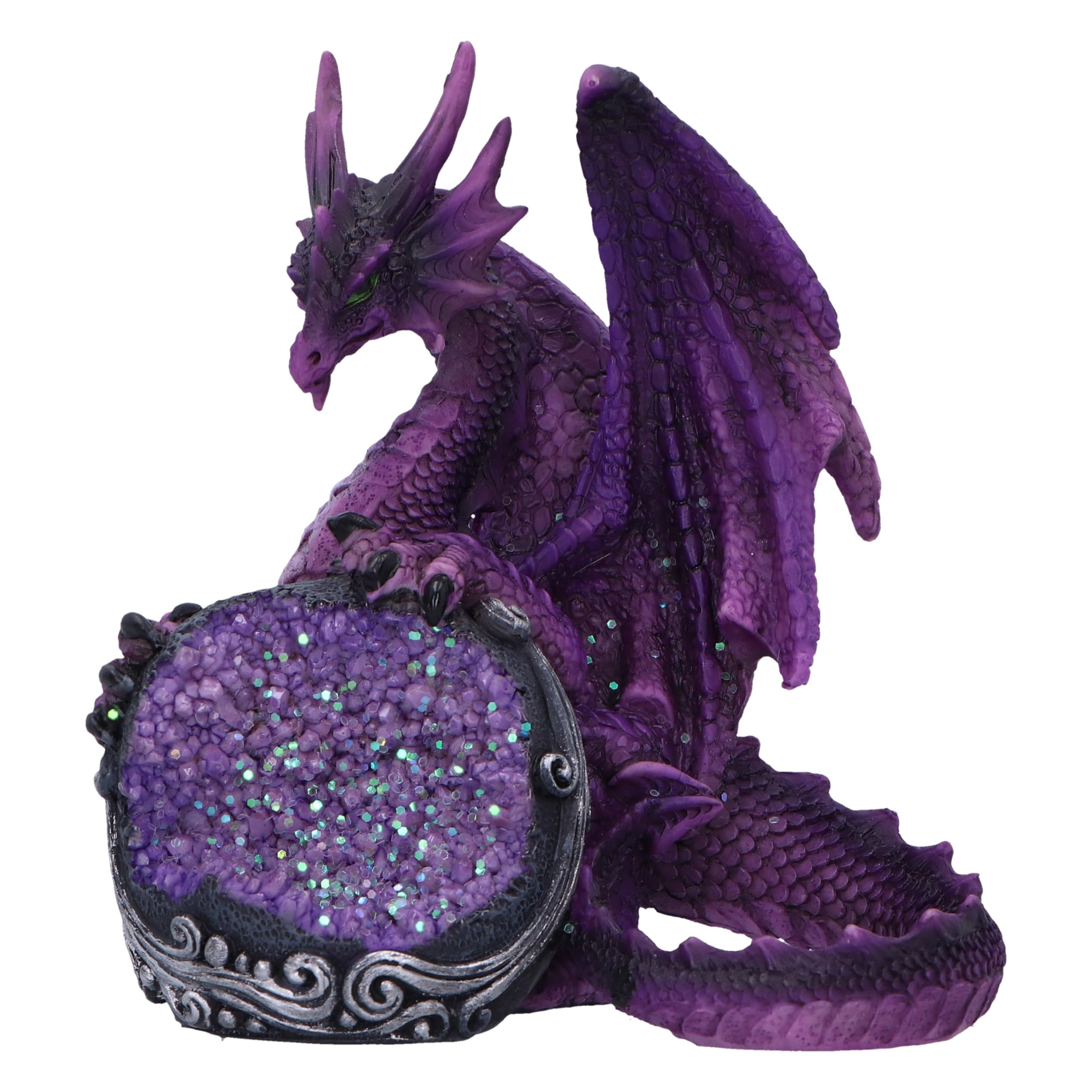 Nemesis Now Guardian of the Geode Dragon Figurine 11.5cm – Purple Crystal Dragon Resin Ornament
