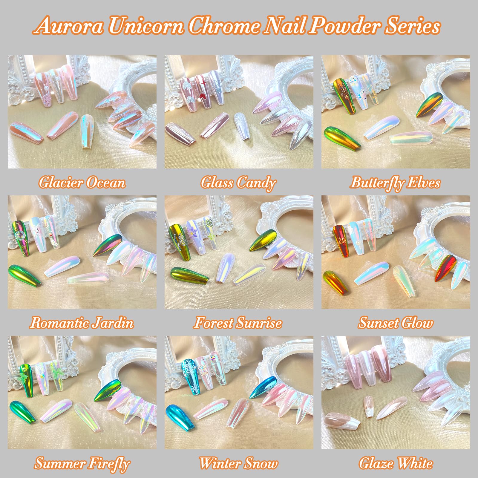 FNNZ Unicorn Chrome Nail Powder, Aurora Unichrome Mermaid Aurora Nail Powder Pigment Pearlescent Nail Art Glitter Decoration for Home DIY Nail Salon Manicure - Glacier Ocean - Image 6