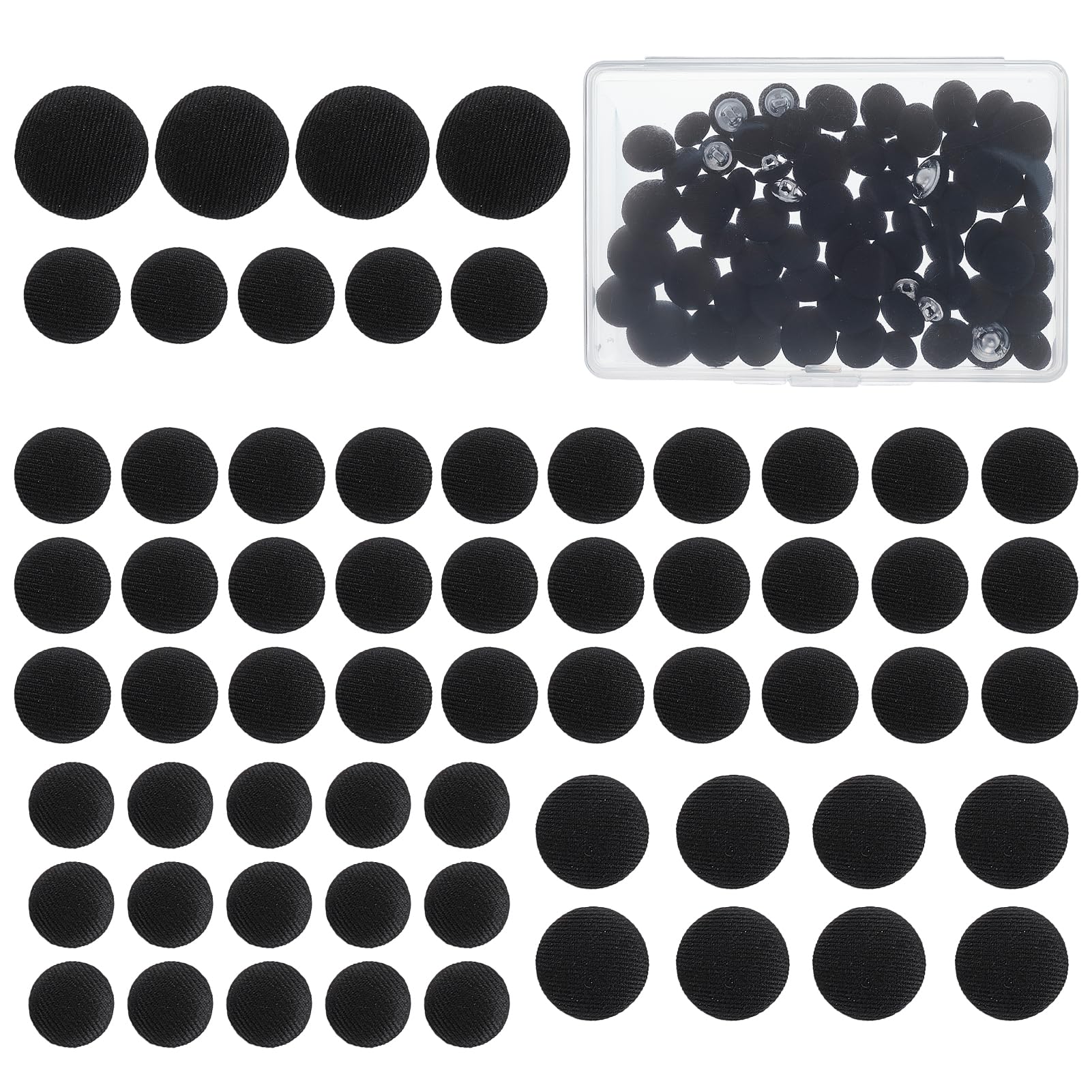 NICENEEDED 60 Pcs Black Fabric Cloth Covered Button, Tuxedo Suit Buttons, Round Sewing Buttons Metal Shank Suits Button Garment Accessories for Bridal Suits Dress Blouses Jacket Coat Blouse Jeans