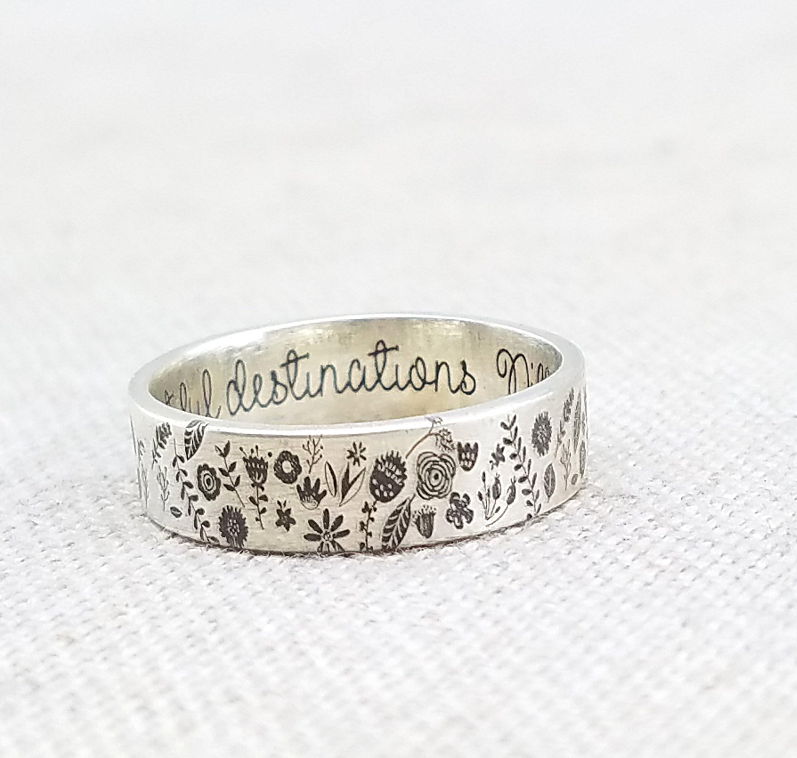 Sterling Silver Flower Ring - Inspirational Jewelry - Difficult Roads Often Lead to Beautiful Destinations - Select Size - By Emily Jane Designs