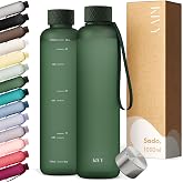 KIVY Slim Water Bottle 32oz Tritan - Lightweight &amp; Shatterproof - BPA-Free | Reusable Tritan Water Bottle with Measurements - Leak Proof Bottle for Women &amp; Men - Dishwasher Safe - Skinny Water Bottle