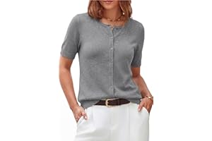 Arach&Cloz 2026 Womens Wool Blended Short Sleeve Cardigan Crew Neck Button Business Casual Sweaters