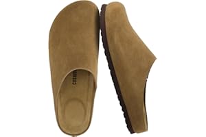 CUSHIONAIRE Heath Genuine Suede Leather Mens Clogs with Memory Foam Comfort, Easy Slip On Slides for Men
