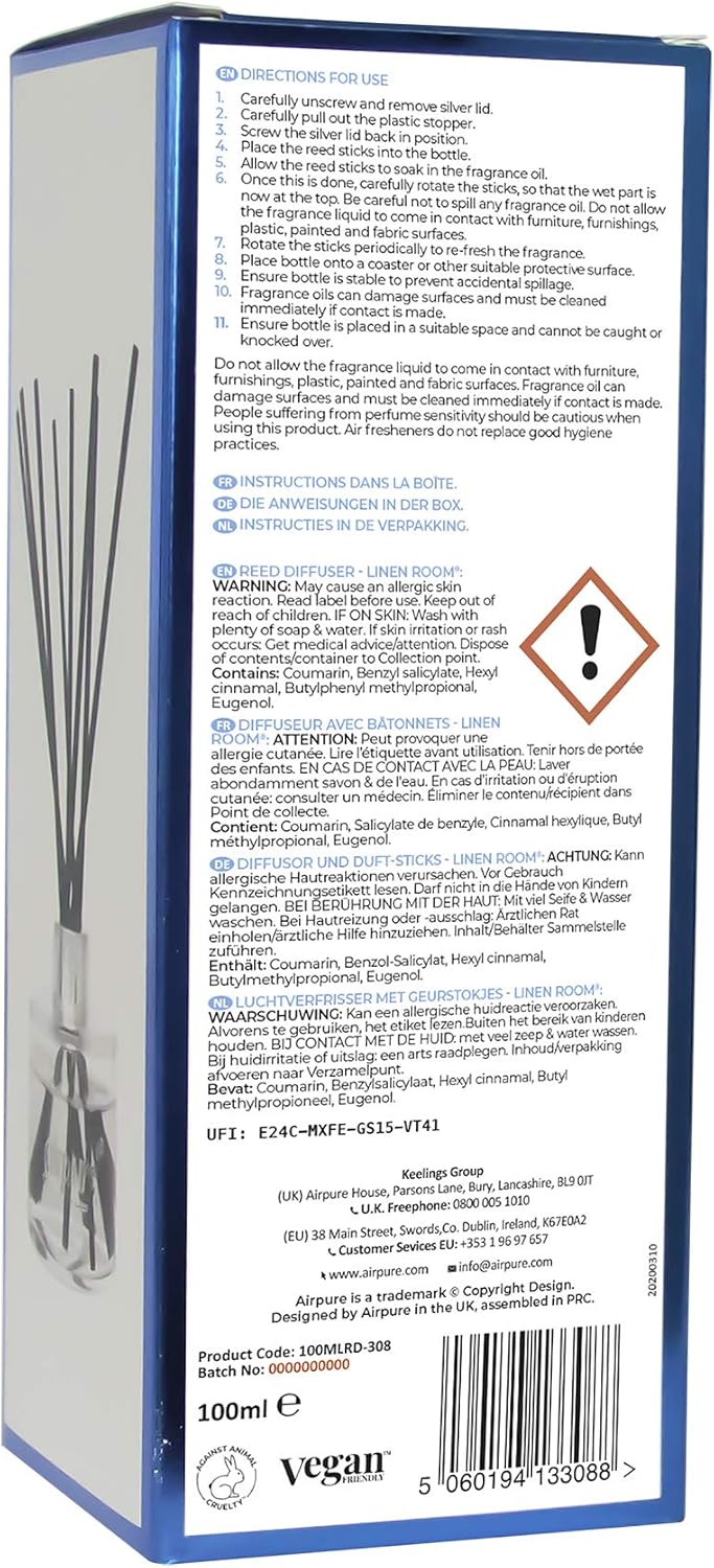 AIRPURE Reed Diffuser, 100ml Oil Set including Sticks, 8X Black Reeds, Continuous Room Scent - Image 3