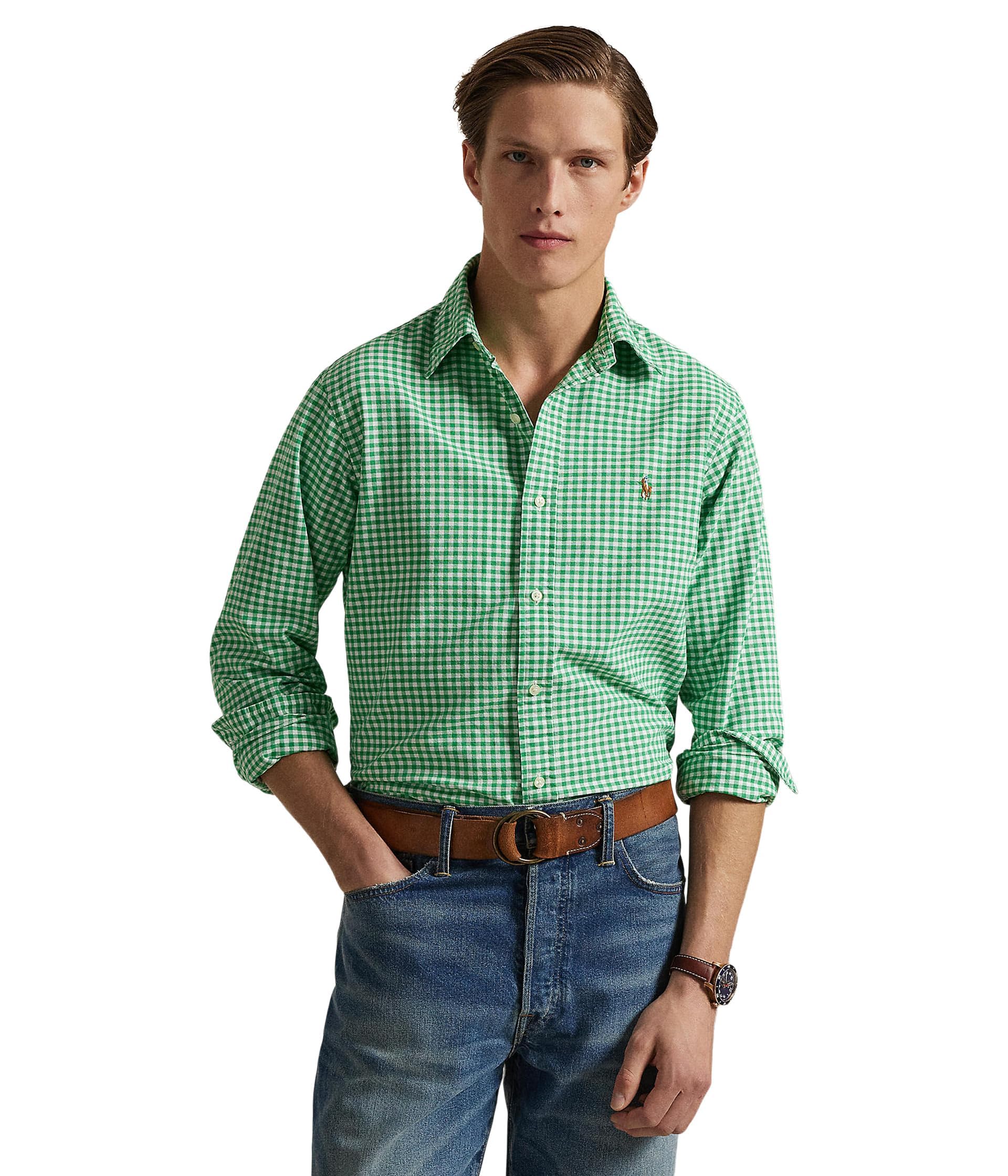 POLO RALPH LAUREN Mens Classic Fit Gingham Oxford Shirt 4338H Summer Emerald/White Medium Image