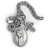 St. Cayetano Necklace, Keychain or Clip, Patron Saint of Job Seekers, The Unemployed, Crystal Pendant and Initial Charm, San Cayetano