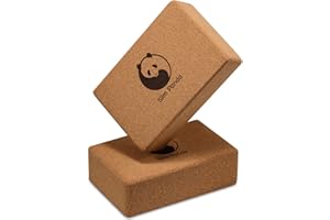 Slim Panda Cork Yoga Blocks 2 Pack, 9"x6"x3" Natural Cork High Density Yoga Blocks with Strap, 2 Pack Non-slip Eco-Friendly Yoga Blocks, Lightweight Yoga Bricks for Stretching, Balance, Pilates