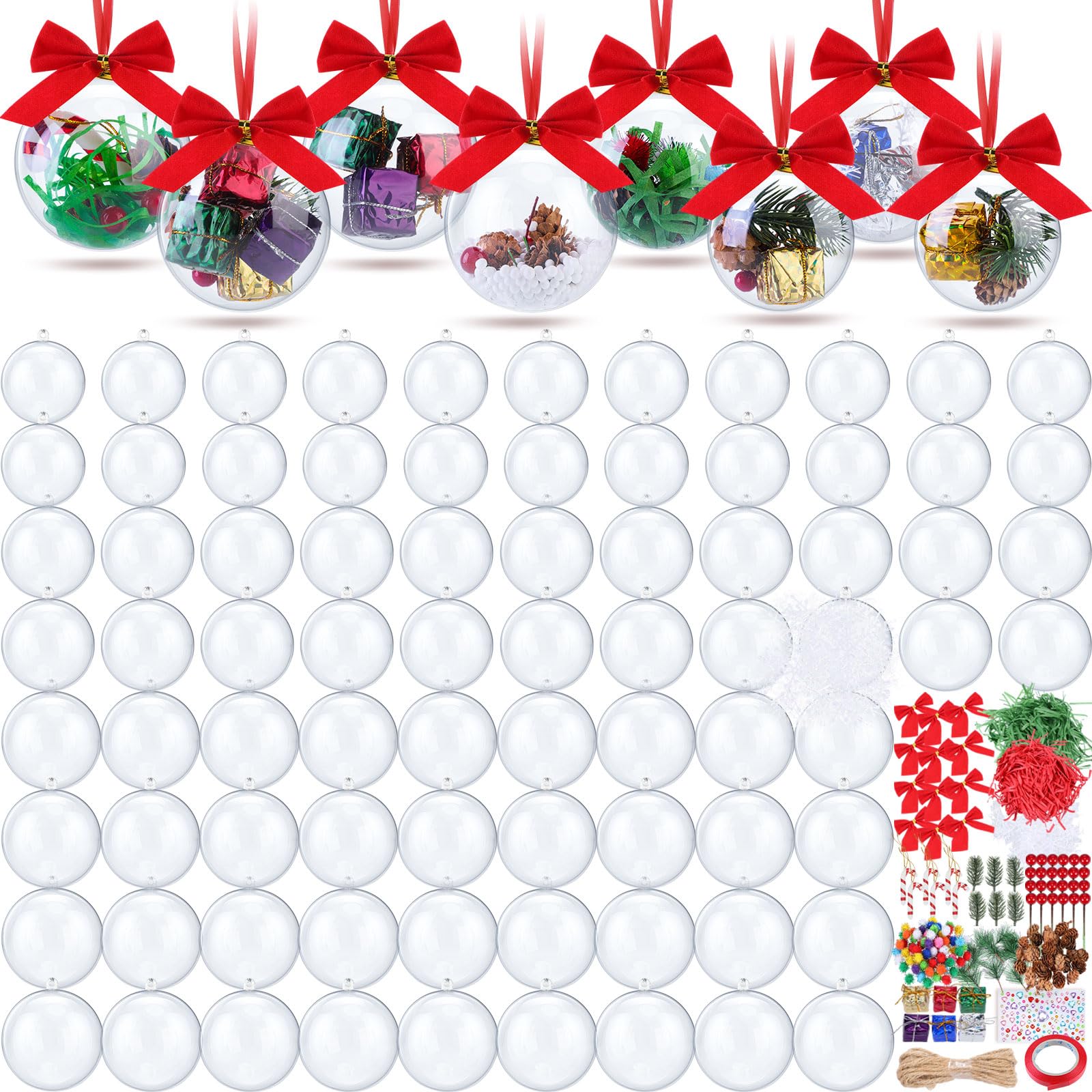 Liliful 100 Pcs Clear Plastic Fillable Ornaments Christmas Balls ...
