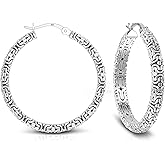 LeCalla Byzantine Earrings for Women | 925 Sterling Silver Byzantine Earrings | Antique Oxidized Click-Top Round Thick Hoop Earrings for Women
