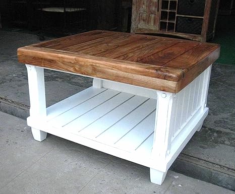 Rancho Teak Wood White Painted Coffee Table Furniture Center Table