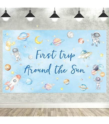 Avezano First Trip Around The Sun Birthday Backdrop - 7x5ft Outer Space Galaxy Banner With Planets & Astronaut - View #5