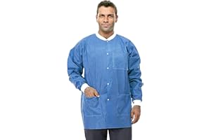 VASTMED Dental Grade Disposable Lab Jackets Durable SMS Multiple Layers 45G Hip Length with Pockets & Knit Cuffs Adult