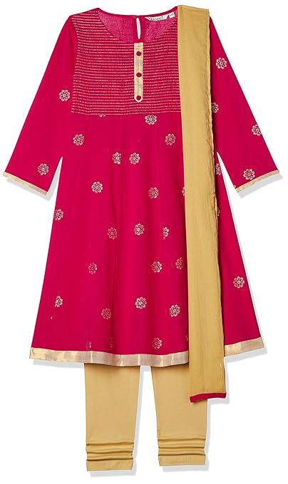 Girls' Straight Regular Fit Salwar Suit(Colors & Print May Vary)