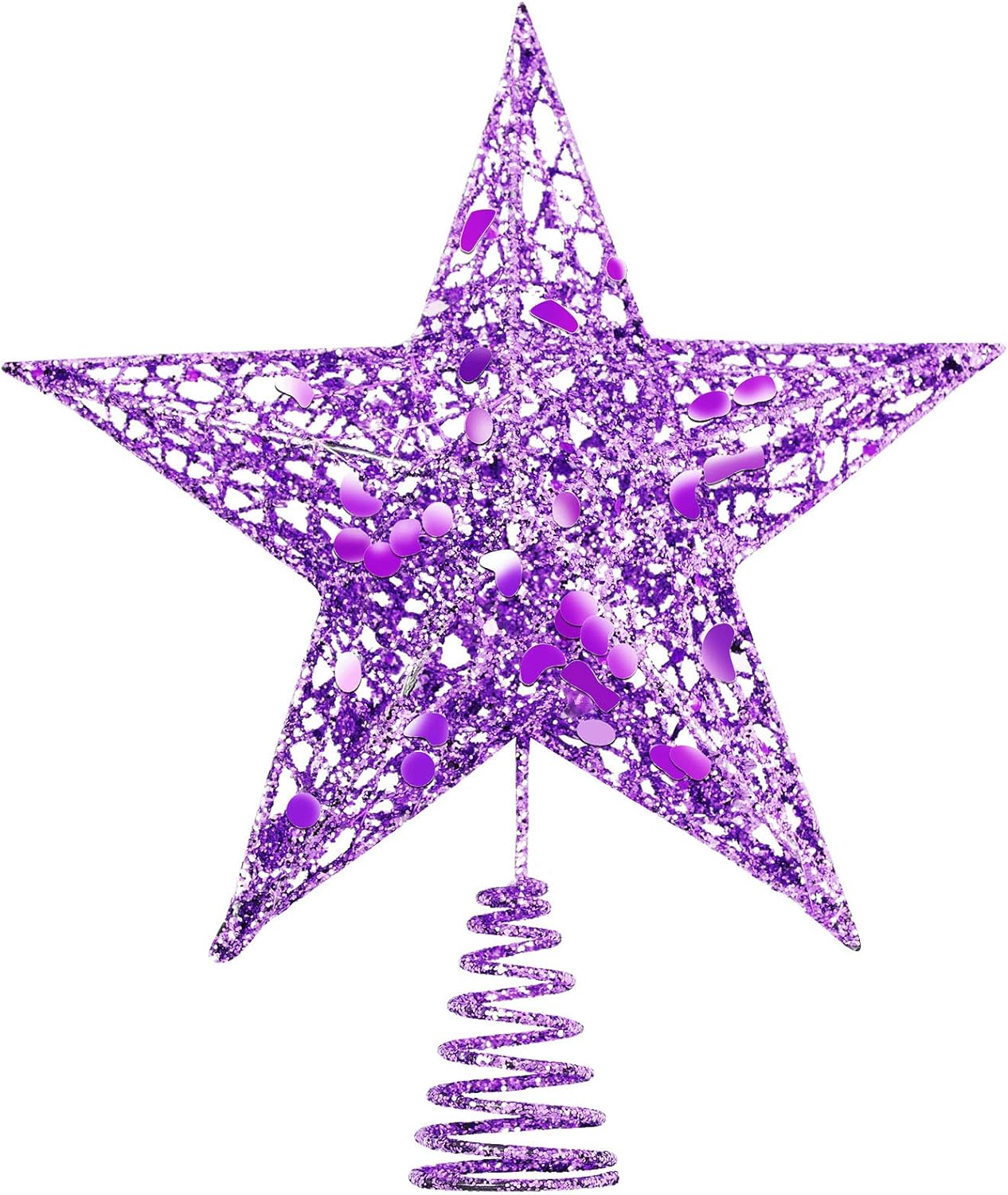 Tree Toppers - URATOT Glittered Christmas Tree Topper Metal Christmas Treetop Hallow Wire Star Topper for Christmas Home Decoration (8 inches, Purple)