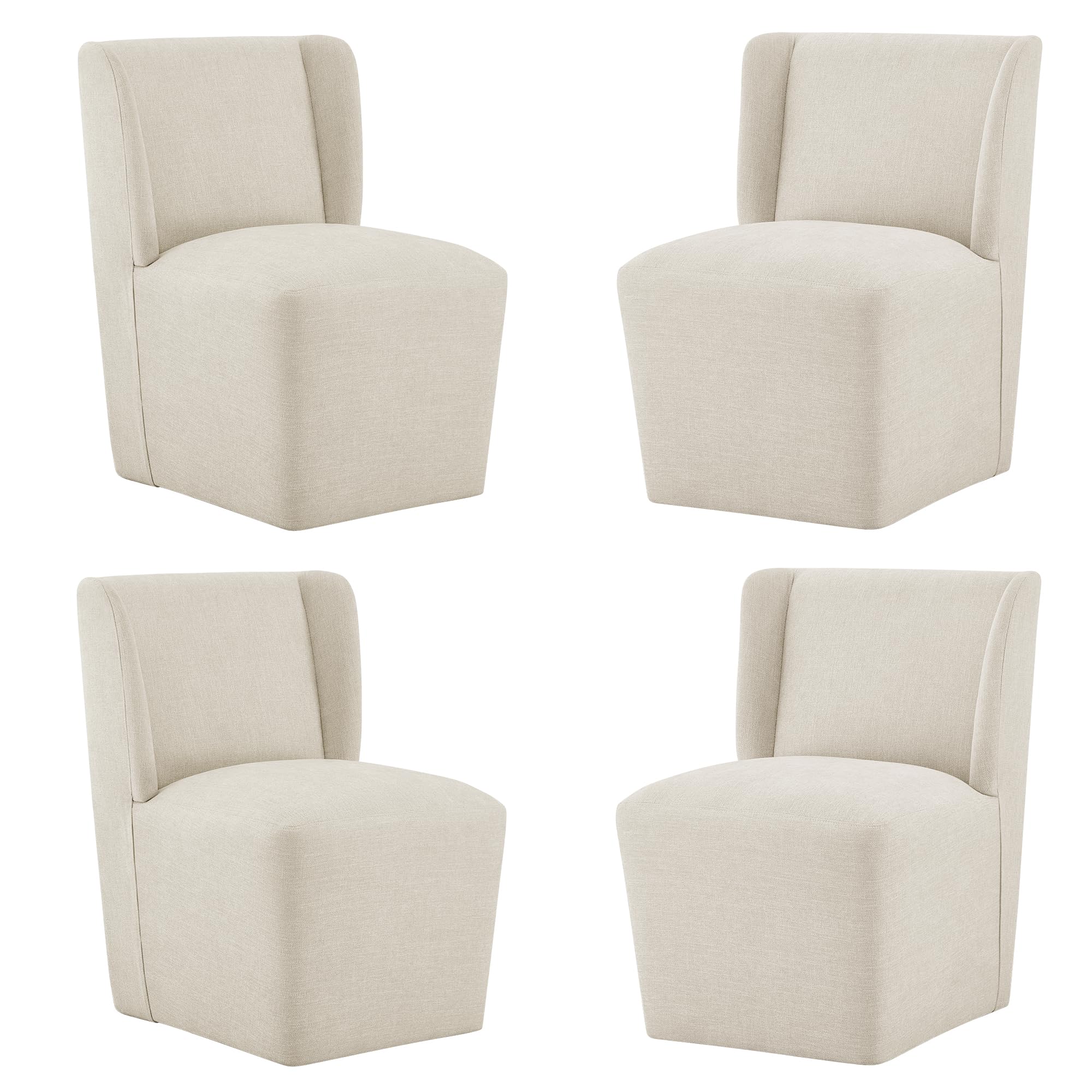 Photo 1 of ****Only one chair is missing.****KISLOT Upholstered Dining Chairs Set of 4 with Casters, Wingback Modern Side Armless Deskchair with Rollers for Diningroom Bedroom Livingroom Reading Room, Cream Beige Fabric