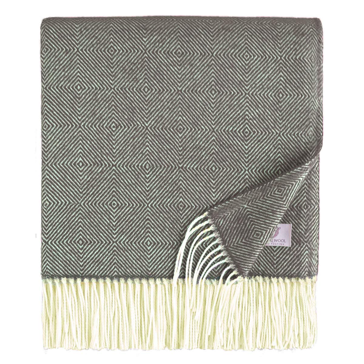 Linen & Cotton Classic Extra Soft Cosy Light Throw/Blanket Diamond - 100% Fine Merino Wool, Anthracite Grey (140 x 200 cm) Warm Plaid Lambswool for Sofa Bedroom Couch Settee Bedspread Single