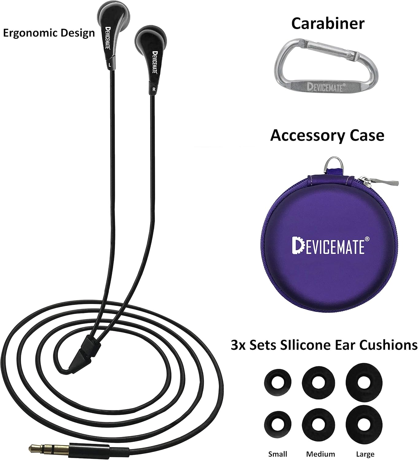 in-Ear Wired Earbuds Durable Earphones Headphones_Best Ear Buds Ear Phones for Cell Phone Smartphone Tablet MP3 MP4 CD DVD Player Laptop Notebook Computer. Earphone Case [Purple] DEVICEMATE SD 255