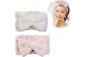 Chloven 2 Pack Microfiber Bowtie Headbands Facial Makeup Headband Cosmetic Bowknot Hairlace Wash Spa Yoga Sports Shower Adjus