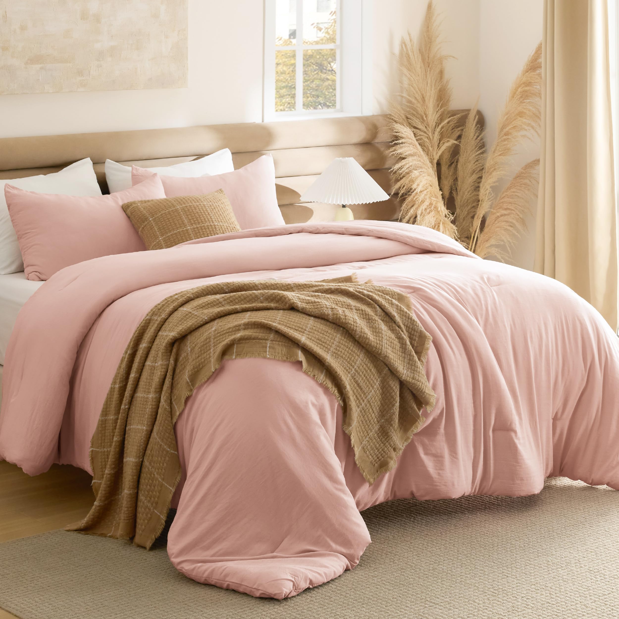 Photo 1 of Bedsure Full Comforter Set, Blush Pink Soft Prewashed Bedding for All Seasons, 3 Pieces GentleSoft™ Bed Set, 1 Lightweight Comforter (82"x86") and 2 Pillowcases (20"x26")