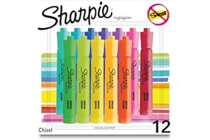 Sharpie Tank Highlighters, Chisel Tip, Assorted Fluorescent Colors, 12 Count - Back to School, Office, Teacher Supplies