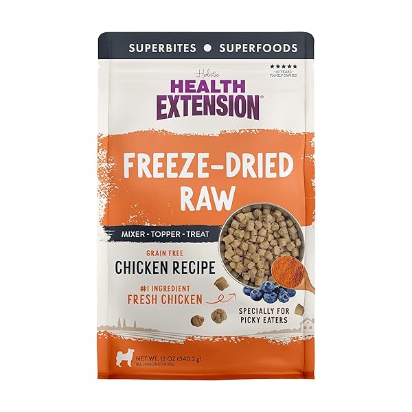 HEALTH EXTENSION SUPERBITES FREEZE-DRIED RAW CHICKEN MEAL MIXER FOR DOGS, (12 OZ, 340.2 G) – PREMIUM BLEND WITH RAW PROTEINS AND SUPERFOODS FOR OPTIMAL NUTRITION