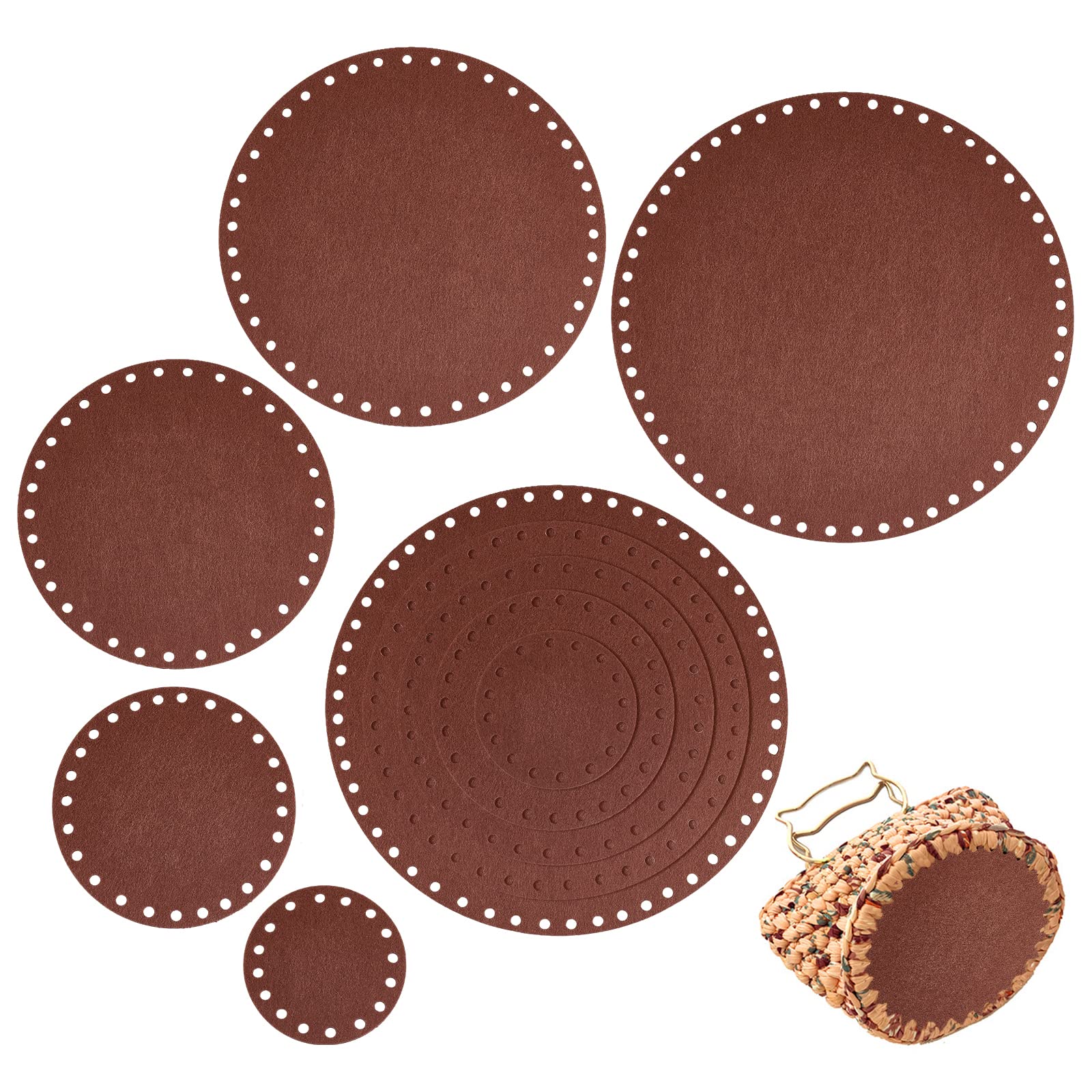PandaHall 10pcs 5 Sizes Felt Basket Bottom, 3.9~11.8 Inch Flat Round Circle Blank Crochet Basket Fabric Base for DIY Basket Crochet Storage Baskets Yarn Bag Weaving Crafts, Coffee