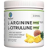 BlueEarth Company L-Arginine 5000mg + L-Citrulline 2000mg Complex Powder Supplement - Nitric Oxide Booster - Heart Health, Circulation, Energy & Endurance - 30 Servings (Pineapple)
