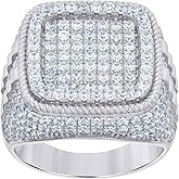 Jewels By Lux Sterling Silver Men's Cubic-Zirconia Square Head Fashion Bridal Anniversary Wedding Engagement Band Ring