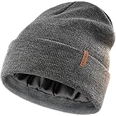 FURTALK Satin Lined Beanie for Women Men Knit Beanie Hat Acrylic Winter Hats Warm Slouchy Skull Cap