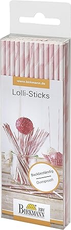 Birkmann 443198 Lolli-Sticks rosa gestreift, 15 cm
